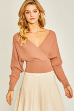 Salmon Surplice Neckline Ribbed Sweater