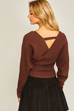 Brown Surplice Neckline Ribbed Sweater