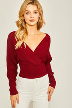 Cherry Stone Surplice Neckline Ribbed Sweater