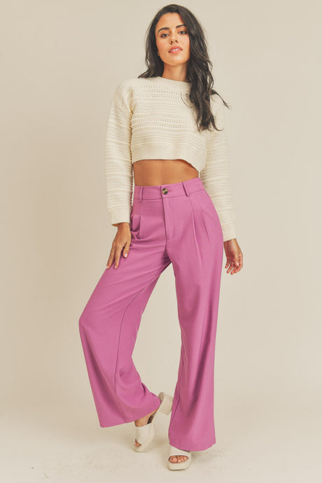 Deep Orchid High Rise Pleated Wide Leg Trousers