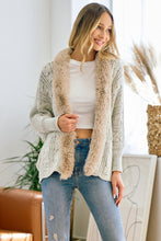 Taupe Sweater Cardigan with Faux Fur Trimmed Neck