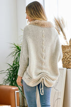 Taupe Sweater Cardigan with Faux Fur Trimmed Neck