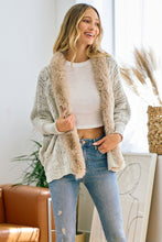 Taupe Sweater Cardigan with Faux Fur Trimmed Neck