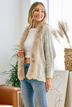 Taupe Sweater Cardigan with Faux Fur Trimmed Neck