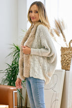Taupe Sweater Cardigan with Faux Fur Trimmed Neck