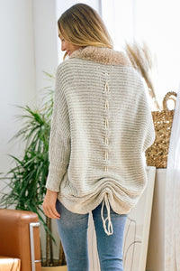 Taupe Sweater Cardigan with Faux Fur Trimmed Neck
