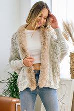 Taupe Sweater Cardigan with Faux Fur Trimmed Neck