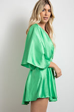 Lime Gathered V Neck Kimono Sleeves Mini Dress