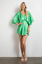 Lime Gathered V Neck Kimono Sleeves Mini Dress