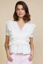 White Short Puff Sleeve Woven Overlap Frill Blouse