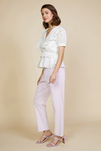 White Short Puff Sleeve Woven Overlap Frill Blouse