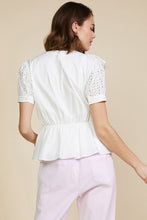 White Short Puff Sleeve Woven Overlap Frill Blouse