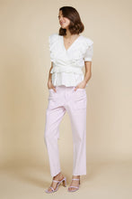 White Short Puff Sleeve Woven Overlap Frill Blouse