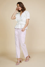 White Short Puff Sleeve Woven Overlap Frill Blouse