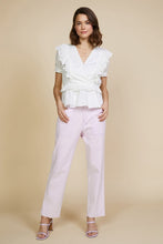 White Short Puff Sleeve Woven Overlap Frill Blouse