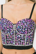 Black/Purple Rainbow Rhinestone Pattern Stone Bustier