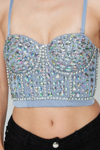 Grey Rhinestone Pattern Stone Bustier