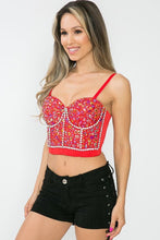 Red Rainbow Rhinestone Pattern Stone Bustier