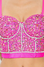 Fuchsia Rainbow Rhinestone Pattern Stone Bustier