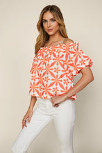 White Orange Short Sleeve Emabroidered Off Shoulder Top