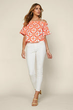 White Orange Short Sleeve Emabroidered Off Shoulder Top