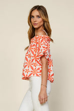 White Orange Short Sleeve Emabroidered Off Shoulder Top