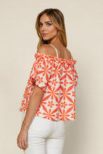 White Orange Short Sleeve Emabroidered Off Shoulder Top