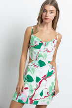 Green Cami Mini Dress W/ Cowl Neck, Lace Up Detail