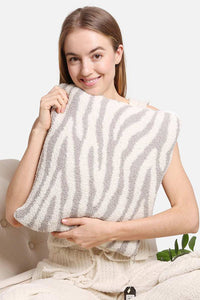 Gray 2 In 1 Zebra Print Throw Blanket & Pillow