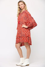 Crimson Rayon Gauze Print Drop Down Dress