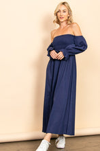 Midnight On And Off Shoulder Smocked Chest Maxi Linen Dress