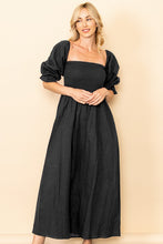 Black On And Off Shoulder Smocked Chest Maxi Linen Dress