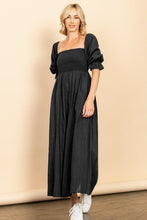 Black On And Off Shoulder Smocked Chest Maxi Linen Dress