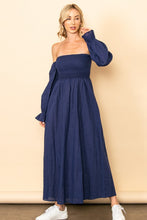 Midnight On And Off Shoulder Smocked Chest Maxi Linen Dress