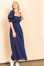 Midnight On And Off Shoulder Smocked Chest Maxi Linen Dress