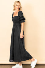 Black On And Off Shoulder Smocked Chest Maxi Linen Dress