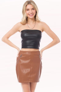 Black Open Pack Faux Leather Cropped Tube Top