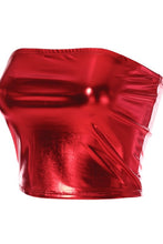 Red Open Pack Faux Leather Cropped Tube Top