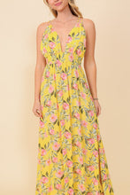 Yellow Sleeveless Floral Print Maxi Dress