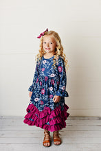 Teal Kids 3 Ruffle Dark Teal & Plum Floral Dress