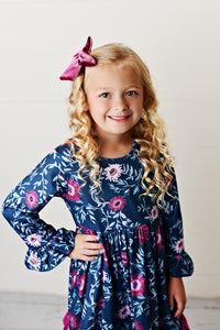 Teal Kids 3 Ruffle Dark Teal & Plum Floral Dress