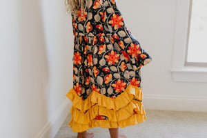 3 Ruffle Mustard Floral Dress