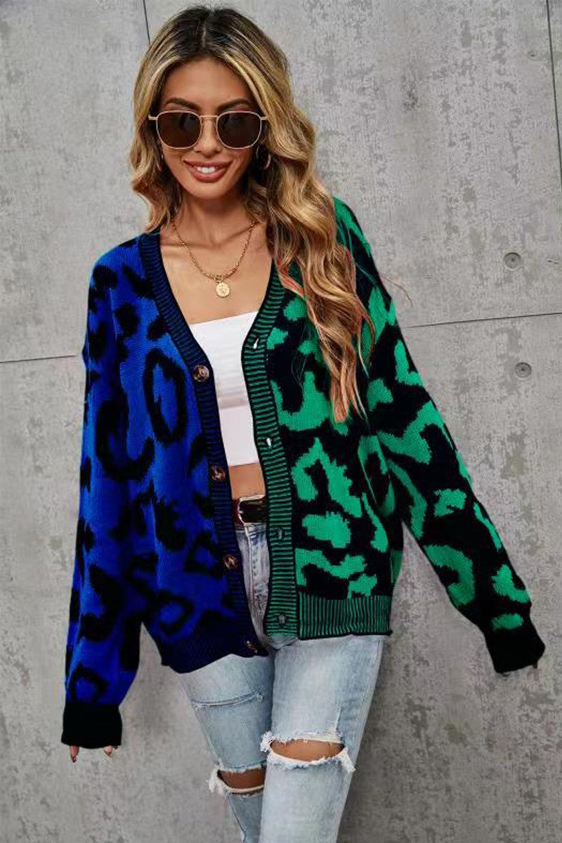 Blue sales leopard cardigan