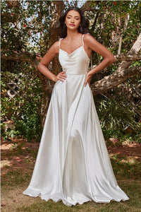 Off White Ravishing Cowl A Line Satin Gown