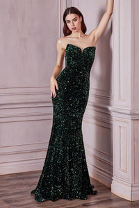 Black Strapless Sequin Gown