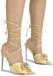Yellow Womens Rhinestone Bow Pointy Toe Dress Shoes Udia