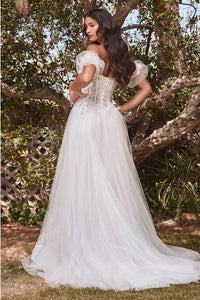 Off White Strapless Floral Ball Gown