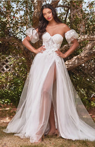 Off White Strapless Floral Ball Gown