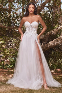 Off White Strapless Floral Ball Gown