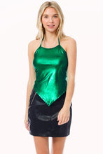 Green Self Tie Back Metallic Bandana Halter Top